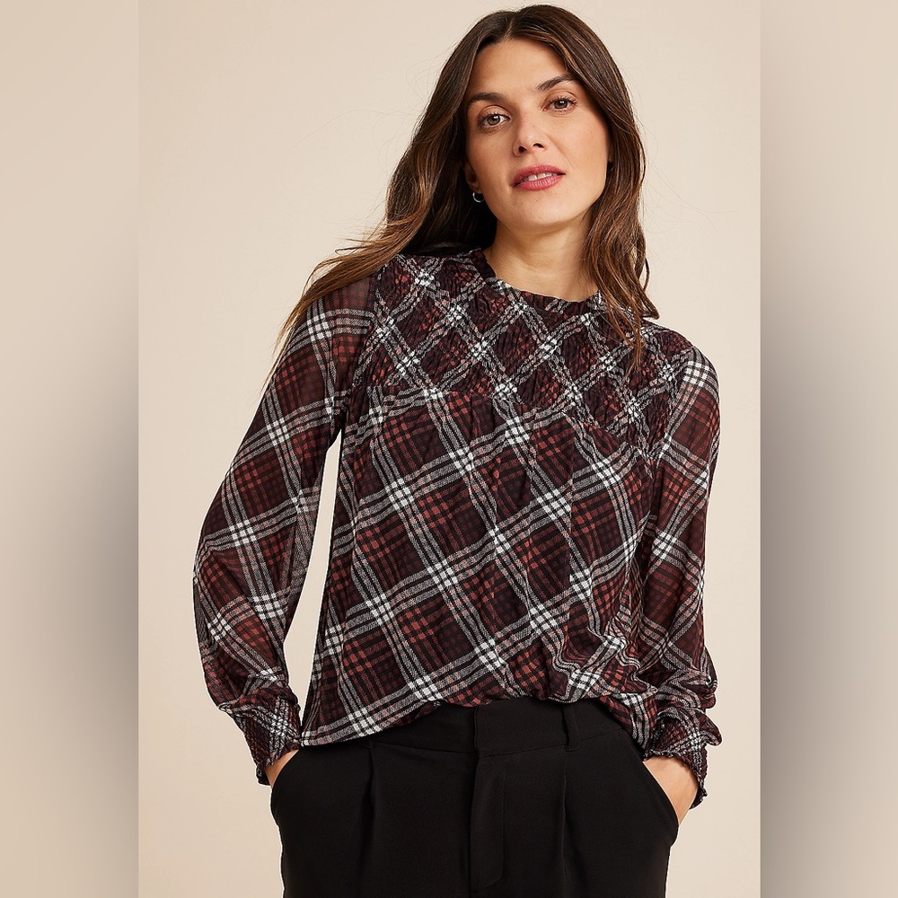 Maurices Melody Mesh Plaid Blouse 3X